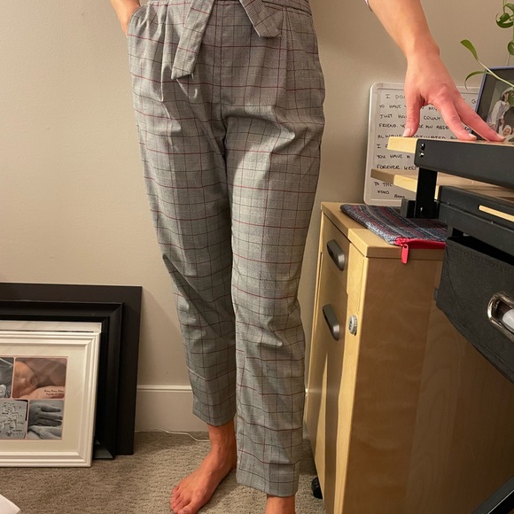 Plaid Paper-bag Pants with tie belt waist - Picture 6 of 6